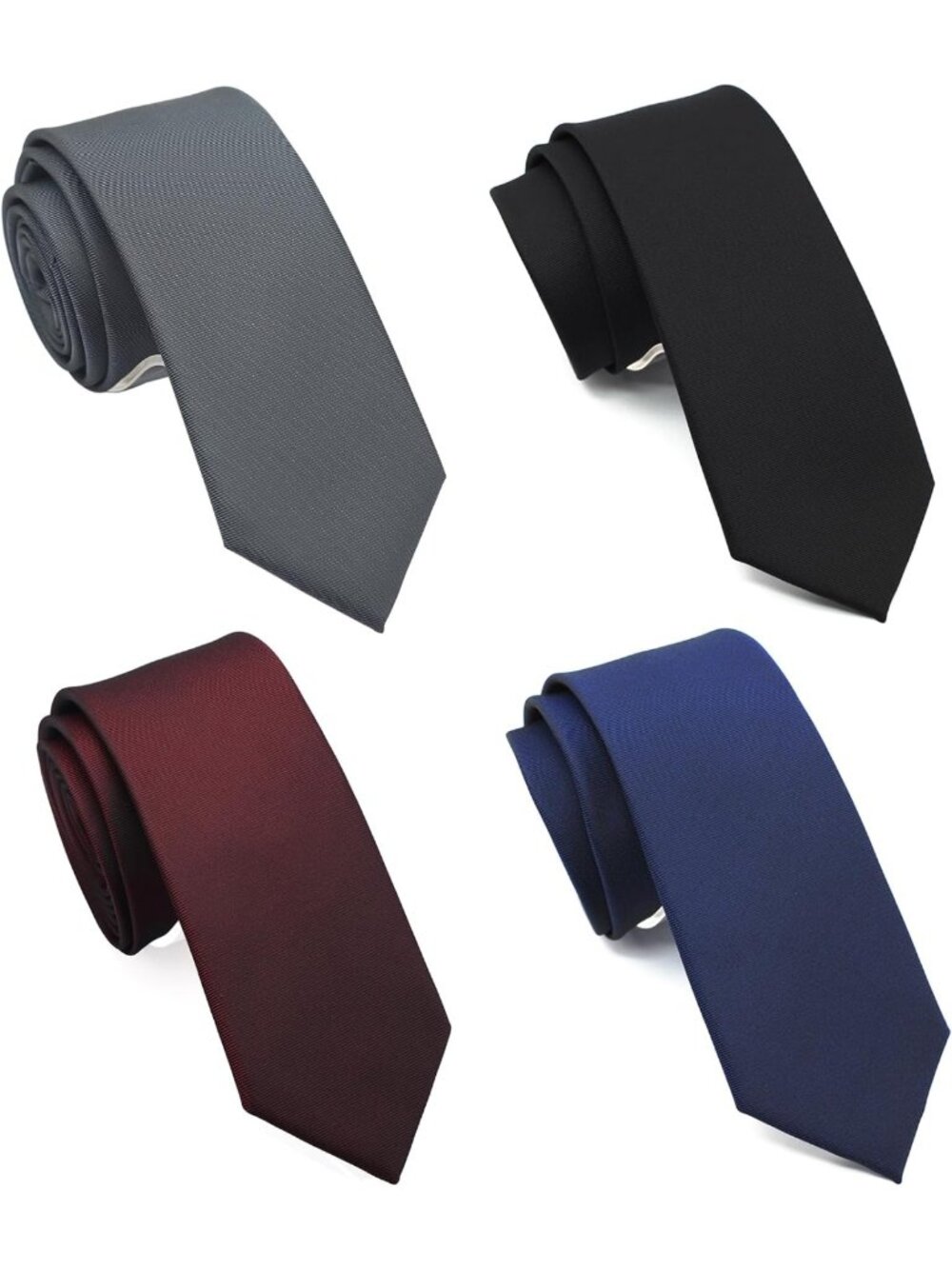 Slim Solid Neckties for Men, 2.5" Skinny Ties, 4-Pack - Versatile Dress